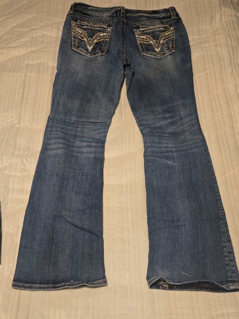 Vigoss Dark Blue Flare Jeans with Embroidered Back Pockets
